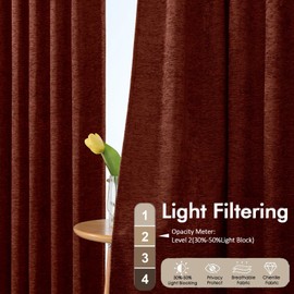 Chyhomenyc Chenille Rustic Red Curtains 84 Inches Long 2 Panels, Light Filtering Luxury Window Curtains, Back Tab Privacy Soft Velvet Window Curtain Drapes for Bedroom Living Room, 52" Wx84 L