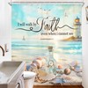 Riyidecor Beach Bible Verse Shower Curtain Hawaiian Ocean Coastal Lighthouse