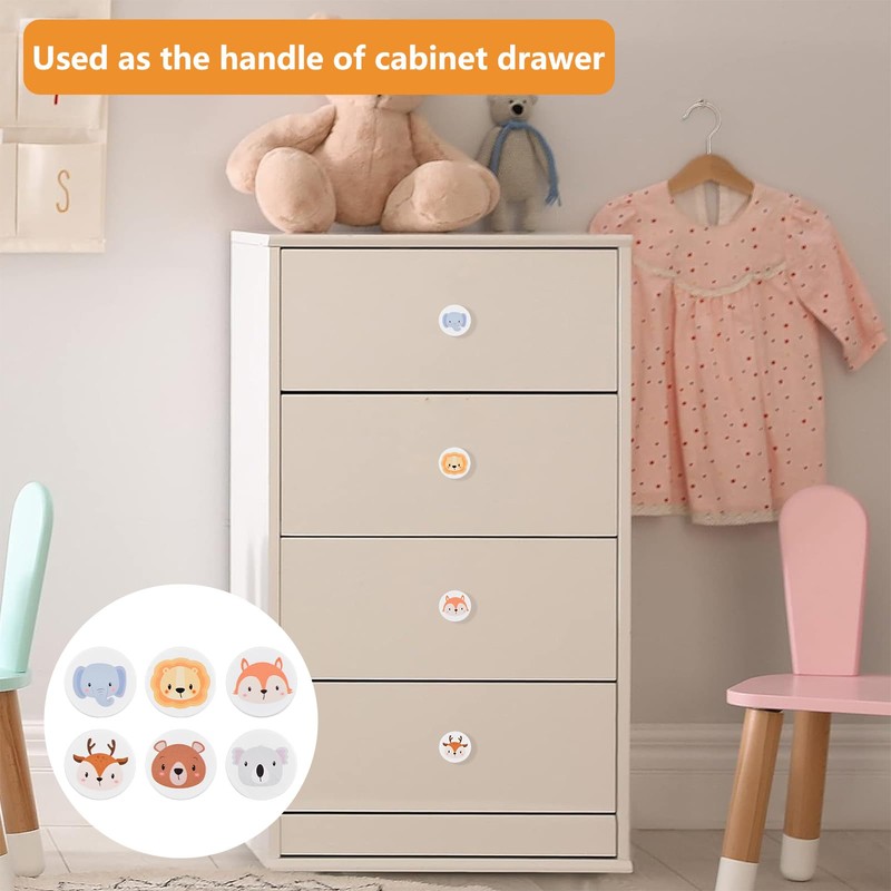 MOROBOR White Wooden Drawer Knobs, 6PCS Animal Pattern Decorative Knobs