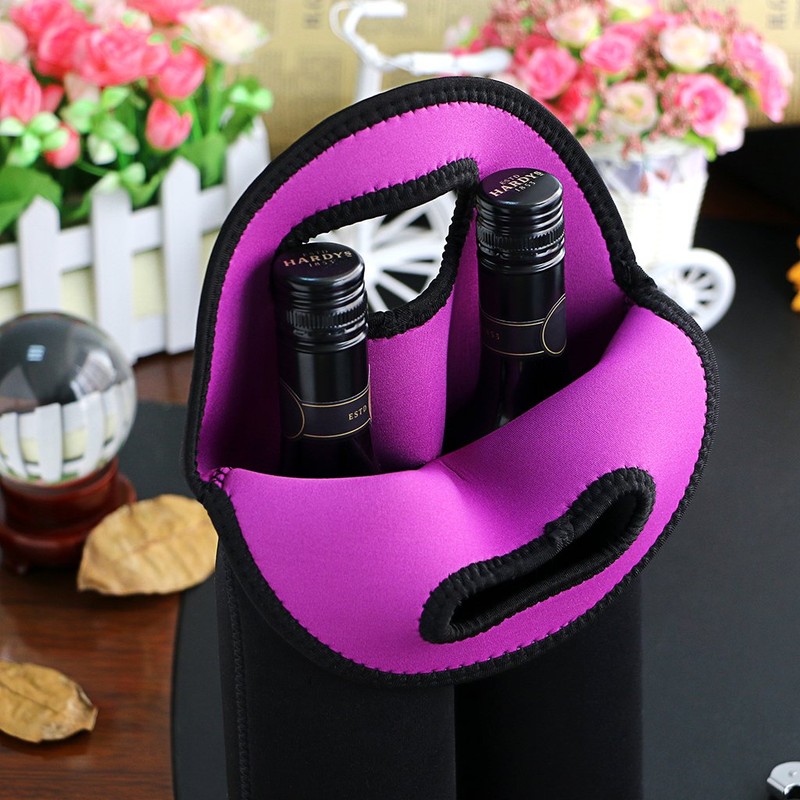 Hipiwe Wine Carrier Tote Bag Two Bottle Insulated Neoprene Wine/Water
