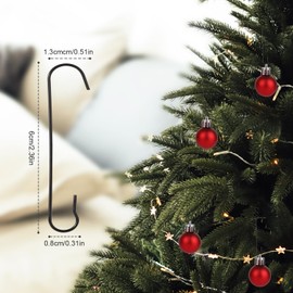 200pcs Christmas Ornament Hooks, 2.4x0.5 inch C Shaped Christmas Tree Ornament Hooks with Storage Box Bendable Metal Hooks Ornament Hangers Hooks for Christmas Decoration (Black)