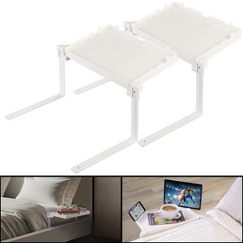 Carlo Milano Bedside Tray: Set of 2 Folding Bed Shelves, 34 x 22 cm, Holds up to 3 kg, White (Night Shelves, Bed Tray)