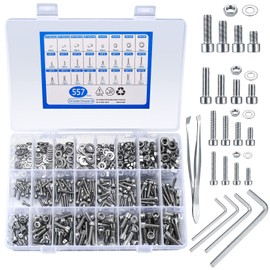 557 Pcs M3/M4/M5/M6 Hexagon Socket Head Cap Screws Bolts and Nuts and Washers, Stainless Steel Hex Head Button Mechanical Screws Bolts and Nuts and Washers Kit for DIY Bicycle Motorcycle Repair