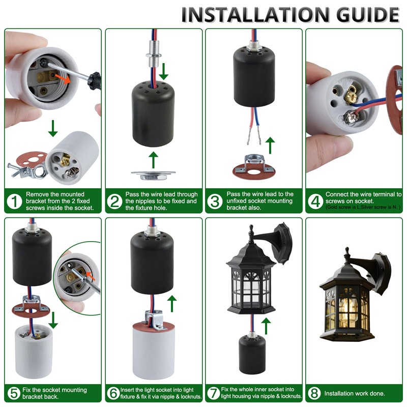 E26 Light Socket,Standard Medimun Screw Bulb Socket Lamp Holder,Porcelain Light