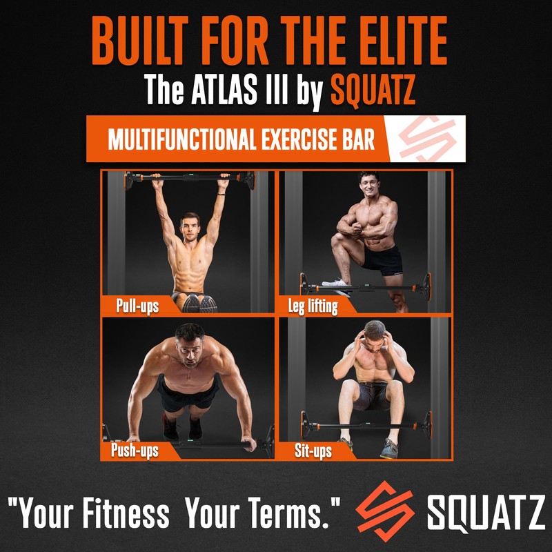 SQUATZ Adjustable Pull-Up Bar - Strength Training Exercise Equipment with