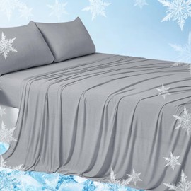 YIYEA Cooling Sheets, Arc-Chill Q-Max>0.5 Cooling Bed Sheets for Hot Sleepers, Thin, and Breathable Summer King Size Sheets Set with 2 Sheets Fasteners, King Sheets Deep Pocket Up to 16