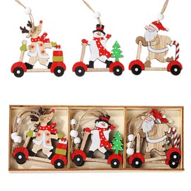 Christmas Tree Ornaments Wooden Christmas Tree Ornaments Set of 9 Santa Claus Reindeer Snowman Car Christmas Tree Decorations Hanging Christmas Party Decorations Miscellaneous Tree Ornaments Decor