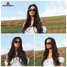 Appassal Retro Cat Eye Sunglasses for Women Round Polarized Cute 90s Oval Shades Womens Sunglasses AP3650P Black+Green