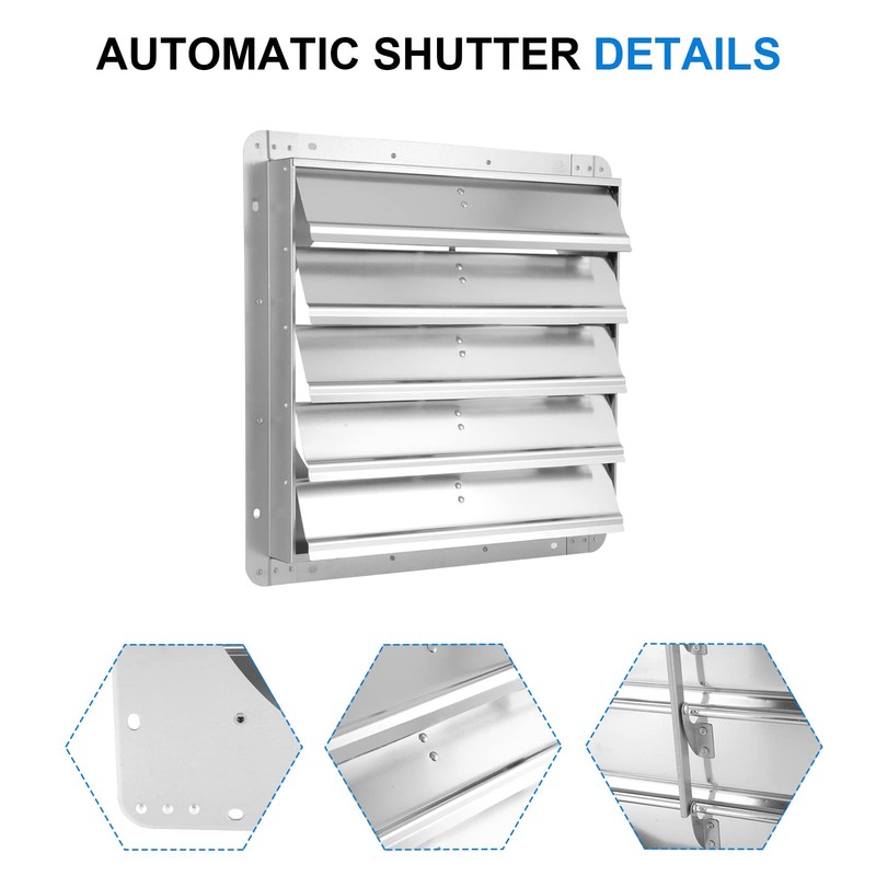 iPower 20-Inch Square Aluminum Automatic Gravity Shutter Louver Vent, Silver