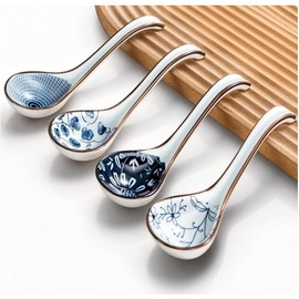 KHOI NGUYEN Asian Soup Spoon Set of 8, Ceramic Pho Spoons, Ramen Spoon, Chinese Soup Spoons, Vietnamese Gifts, Non-Slip, Dishwasher Safe for Ramen, Pho, Wonton, Miso, Dumplings, 8pcs