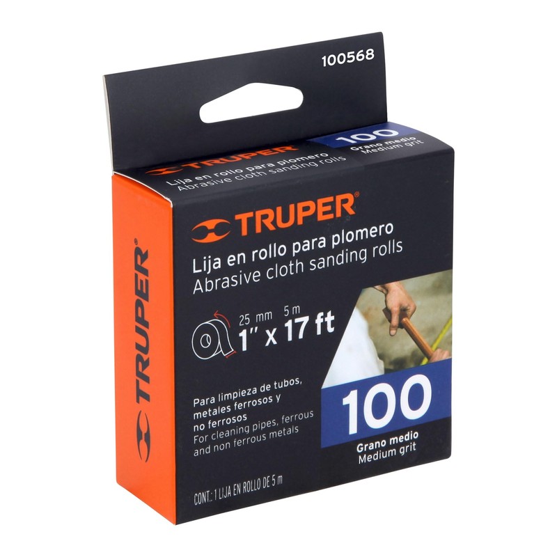 Truper LIPL-100-1X5, Lija para plomero grano 100, ancho 1', rollo