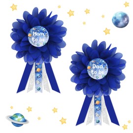 Cheerupp Blue Space Dad To Be and Mom To Be Tinplate Badge Pins, Solar System Baby Shower Button Pins, New Parents Gift Gender Reveal Celebration, Rosette Button Pregnancy Photo Props Party Supplies