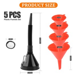 5 Pcs Automotive Funnels Set, Wide Mouth Fuel Funnels with Detachable Spout and Filter, Oil Funnel Kits for Filling Coolant, Engine Oil, Water, Gasoline