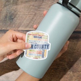 Die Cut Sticker Door County, Wisconsin, Door County Trolley, Rustic Typography, Contour Vinyl Sticker 3 to 6 inches, (Waterproof Decal for Cars, Water Bottles, Laptops, Coolers), Large