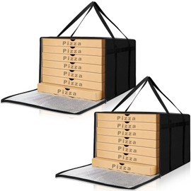 Maxcheck 2 Pcs Insulated Pizza Delivery Bag 24 x 24 x 14 Inch Pizza Warmer Bag Pizza Carrier Reusable Insulated Cooler Bags Insulated Food Delivery Bag for Personal and Professional Use (Black)