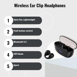 KESAIYI - Auriculares inalámbricos con clip para los oídos, Bluetooth 5.3, impermeables, auriculares de conducción ósea, auriculares abiertos inalámbricos Bluetooth HiFi Music Sport Auriculares