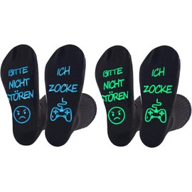 Gaming Socks, Funny Socks Gift with Saying "Bitte nicht stören ich zocke" Funny Socks Gamer Men Women Christmas Thanksgiving Birthday, black