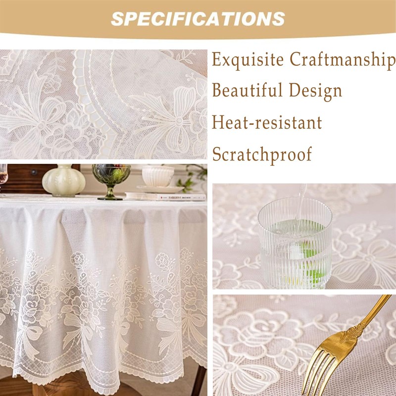Jeloris Round Waterproof Vinyl Tablecloth, Beige Floral 60 Inch -