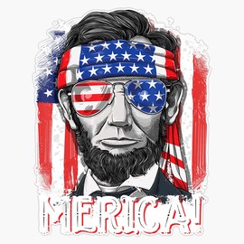 HOF Trading Lincoln 4Th of July Boys Kids Men Merica American Flag Gifts Vinyl Sticker Waterproof Decal Laptop Wall Window Bumper Sticker 5"