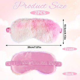 Plush Sleeping Eye Mask, 2PCS Comfortable Plush Blindfold Furry Eye Covers Faux Fur Shade for Travel Sleepover Nap Party Supply Girls Women Rainbow Color