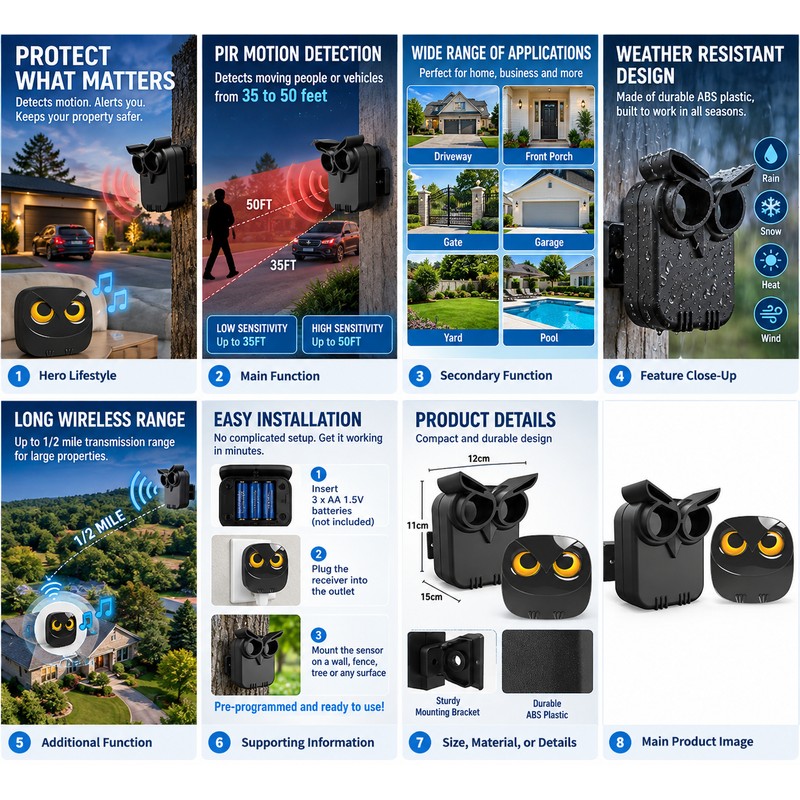 Wireless Driveway Alarm for Home Security – Waterproof Motion Sensor