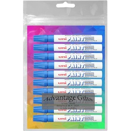 Advantage Gifts Oil-Based Paint Marker, Medium Point, Blue Ink, Pack of 10, Bundle with Plastic Reusable Pouch