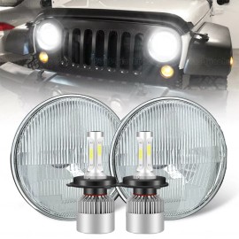 Unbranded Pair 7" Inch Round LED Headlights High/Low Beam For Jeep Wrangler JK LJ TJ CJ