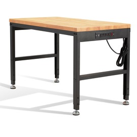 HABUTWAY Height Adjustable Workbench 48"x 24" 2000 Lbs Capacity Solid Wood Work Station Heavy-Duty Work Tables with Power Outlets for Garage Party Shop Office