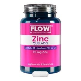 Zinc Quelado - 60 cápsulas de 500 mg c/u - Suministro para 2 meses - Suplemento Alimenticio - Libre de Azúcares, Aditivos y Gluten - Flow Supplements