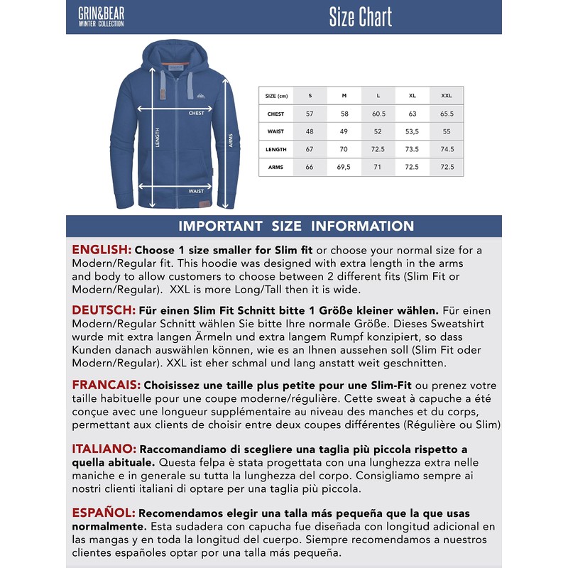Grin&Bear Hoodie GEC703 Men's Sweat Jacket, navy