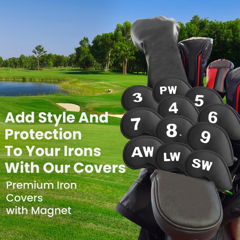 Golf Iron Headcovers Magnetic Printed Embroidered Numbers 11 Pack,Golf Iron