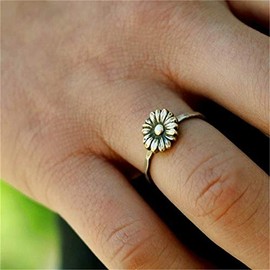 besurJameso Retro Sunflower Ring 925Silver Delicate Sunflower Ring Bride Wedding Gifts Jewelry，Petal Ring Womens (6)