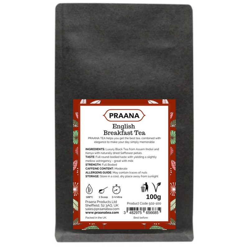 PRAANA TEA Premium English Breakfast, Loose Black Tea, 100 g
