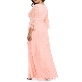 Women Plus Size Maxi Lace Blush Pink Long Boho Bridesmaid Beach Wedding Guest Bohemian Dusty Rose Flowy Photoshoot Dress