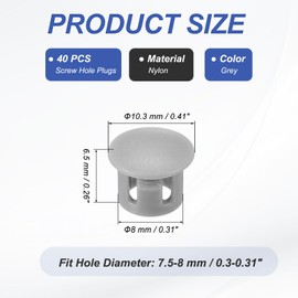 PATIKIL 8mm/5/16 Plastic Hole Plugs, 40 Pcs Flush Type Round Plug Snap in Locking Screw Hole Covers Insert End Caps for Furniture Cabinet Kitchen Door Shelves, Grey