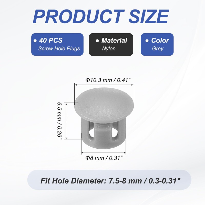 PATIKIL 8mm/5/16 Plastic Hole Plugs, 40 Pcs Flush Type Round
