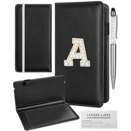 Slohif Checkbook Cover and Checks Register - Initial Leter A Pattern Leather Personal Duplicate Check Holder Wallet for Women Men Top Side Tear