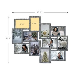 J.M.Deco Picture Frames Collage 12-Opening Reunion Friends Family Memory Photo Frames for Wall Decor Photo Frame Selfie Gallery Puzzle Collage Wall Hanging for 4x6 Photo, Requires Assembly, Ashes Grey