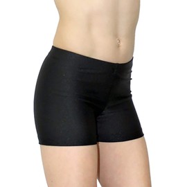 Shorty Kinder Hipster Kurze Mädchen Sporthose Glanz Lycra bi-elastisch Fitnesshose Hüfthose Hotpants Turnhose Gymnastikhose Shorts Farbe Schwarz, Größe 176
