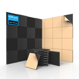 SD SODOCT 48 Pack Acoustic Foam Panels with Self Adhesive 12" X 12" X 1" Sound Proof Foam Panels for walls High Density Wedge Soundproof Wall Panels for Studio Office Gaming Room