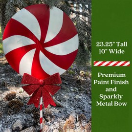 Clovers Garden Christmas Peppermint Lollipop Yard Stake Metal Lawn Yard Sign for Outdoor, Indoor, Walkways Planters