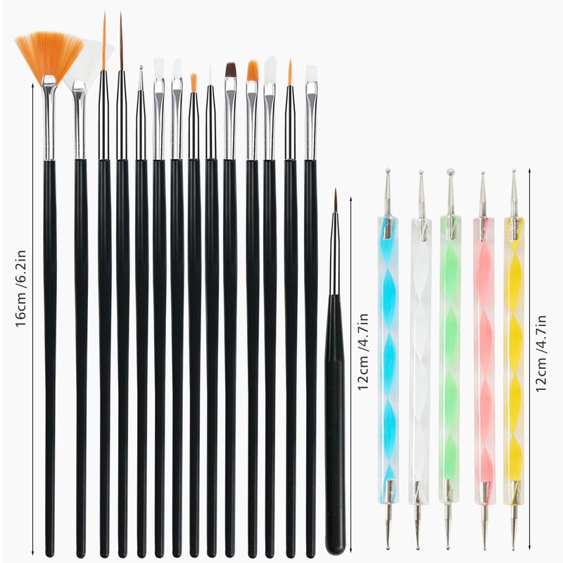 20 Piece Nail Brush Set with Dotting Tool, Brush for