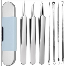 EYBDYB 8 Pcs Blackhead Remover Tool Kit – Medical Grade Stainless Steel Acne Removal Set with Tweezers&Needles–Comedone Extractor for Whiteheads,Pimple Popping,Facial Blemish Removal–Nose & Face Care