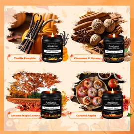 Fall Candle Set | Fall Scented Candles for Home - 4 Pack Soy Candles for Home Scented, Autumn Candle Gifts for Women Men - Scents of Vanilla Pumpkin/Cinnamon & Nutmeg/Caramel Apples/Autumn Leaves