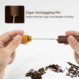 Cigar Unclogging Pin Set, Cigar Punch Tool with Cigar Draw Enhancer & Cigar Nubber for Easy Cutting of Blocked Cigars and Enjoy The Last FT Cigar Without Getting Burned-Silver (Gold)