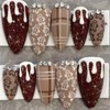 30Pcs Cute Gingerbread Man Press on Nails Medium Almond Fake
