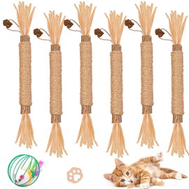 Matatabi para Gatos 7 Piezas, Palitos de Silvervine Naturales con Pelota de Juguete, Palitos para Limpieza Dental, Juguete Interactivo para Gatos, Red