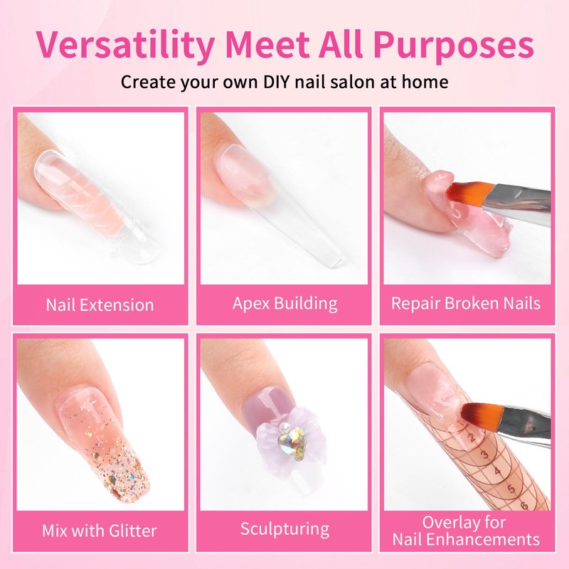 BQAN Poly Nail Gel, 2 Pcs Clear Poly Extension Gel
