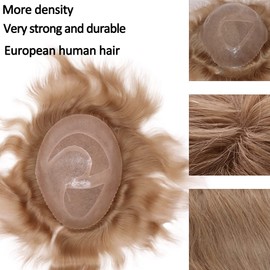 Lishy Toupee for Men European Real Human Hair Replacement Systems Men Hairpieces Fino Mono Lace Center Thicker Skin PU Hair Piece for Man Wigs 8x10 Inches #22R Ash Blonde Color