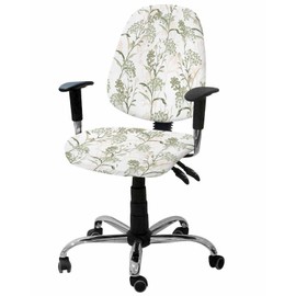 2 Pieces Sage Green Leaves Computer Office Chair Covers Set, Stretchable Desk Rotating Chair Seat Cushion Slipcover Back Covers, Decorative Protectors Cover Wildflower Herbs Floral Spring Summer